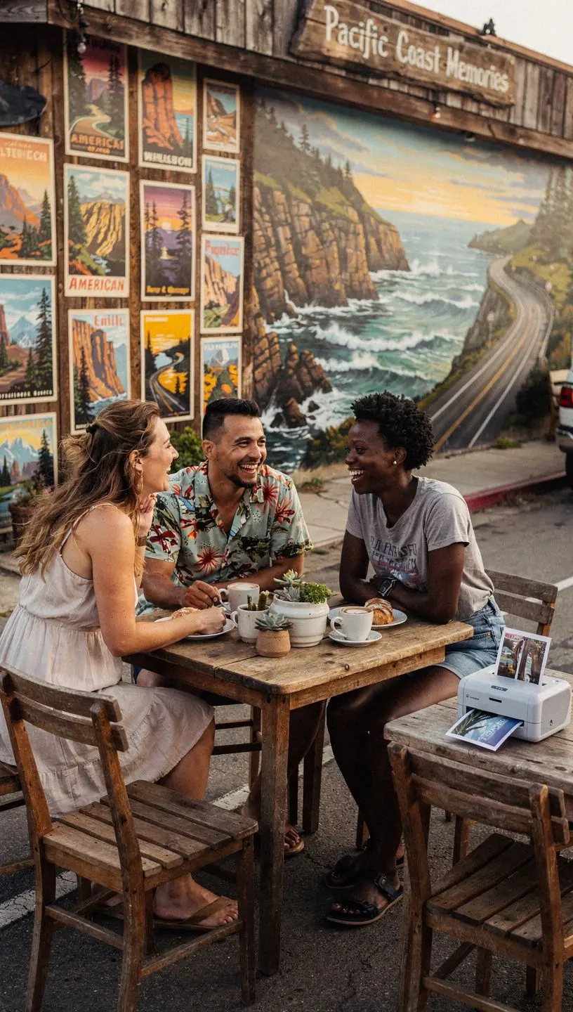 Гости кафе получают мгновенные отпечатки фотографий, сделанных на специально оборудованных местах для фото.